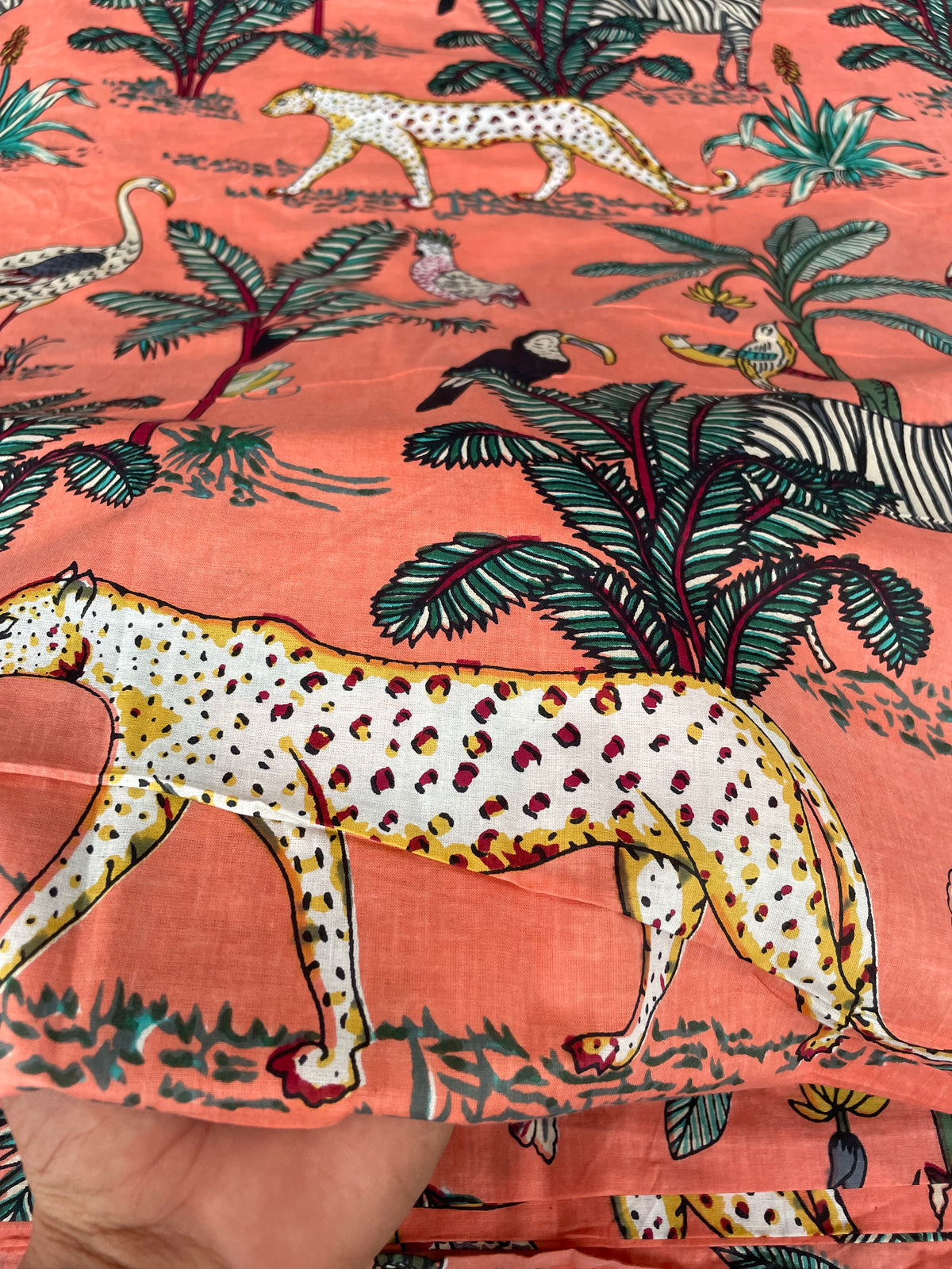 Tropical jungle animal fabric with exotic birds