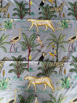 Tropical jungle animal fabric with exotic birds