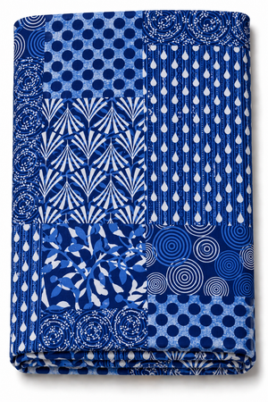 Blue geometric print cotton fabric by the yard