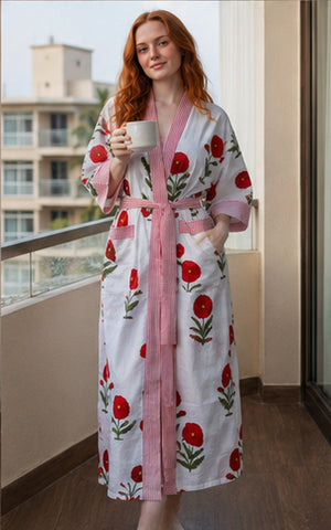 Relaxed fit handblock printed kimono
