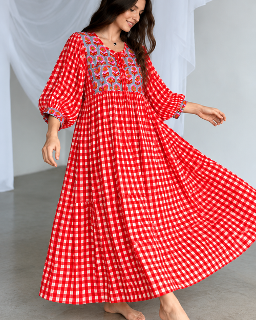 Handmade Cotton Midi Dress, Boho Maxi Dress, String Closer Dress
