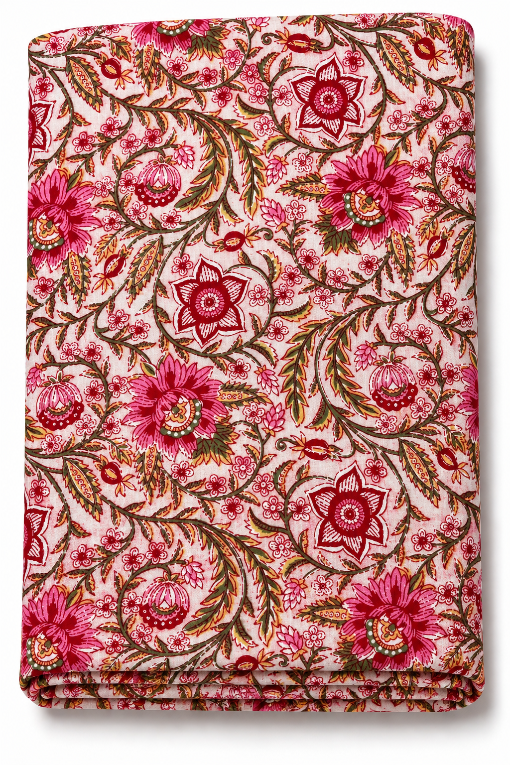 Floral paisley cotton fabric with pink and red flowers