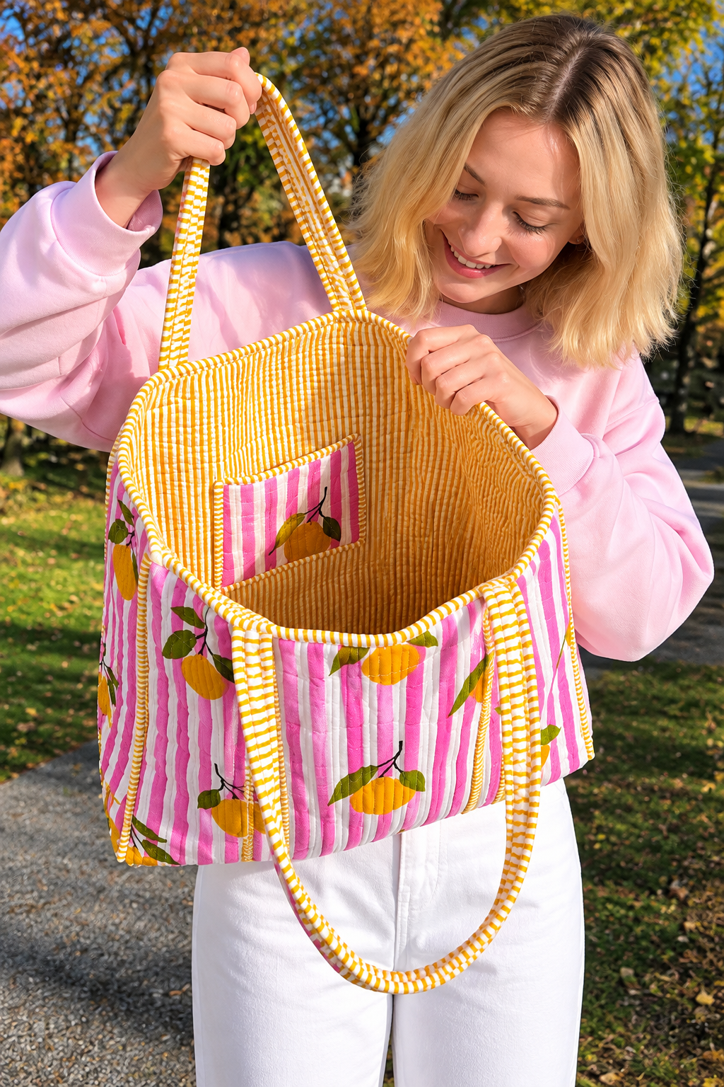 Traditional Indian printed cotton tote bag