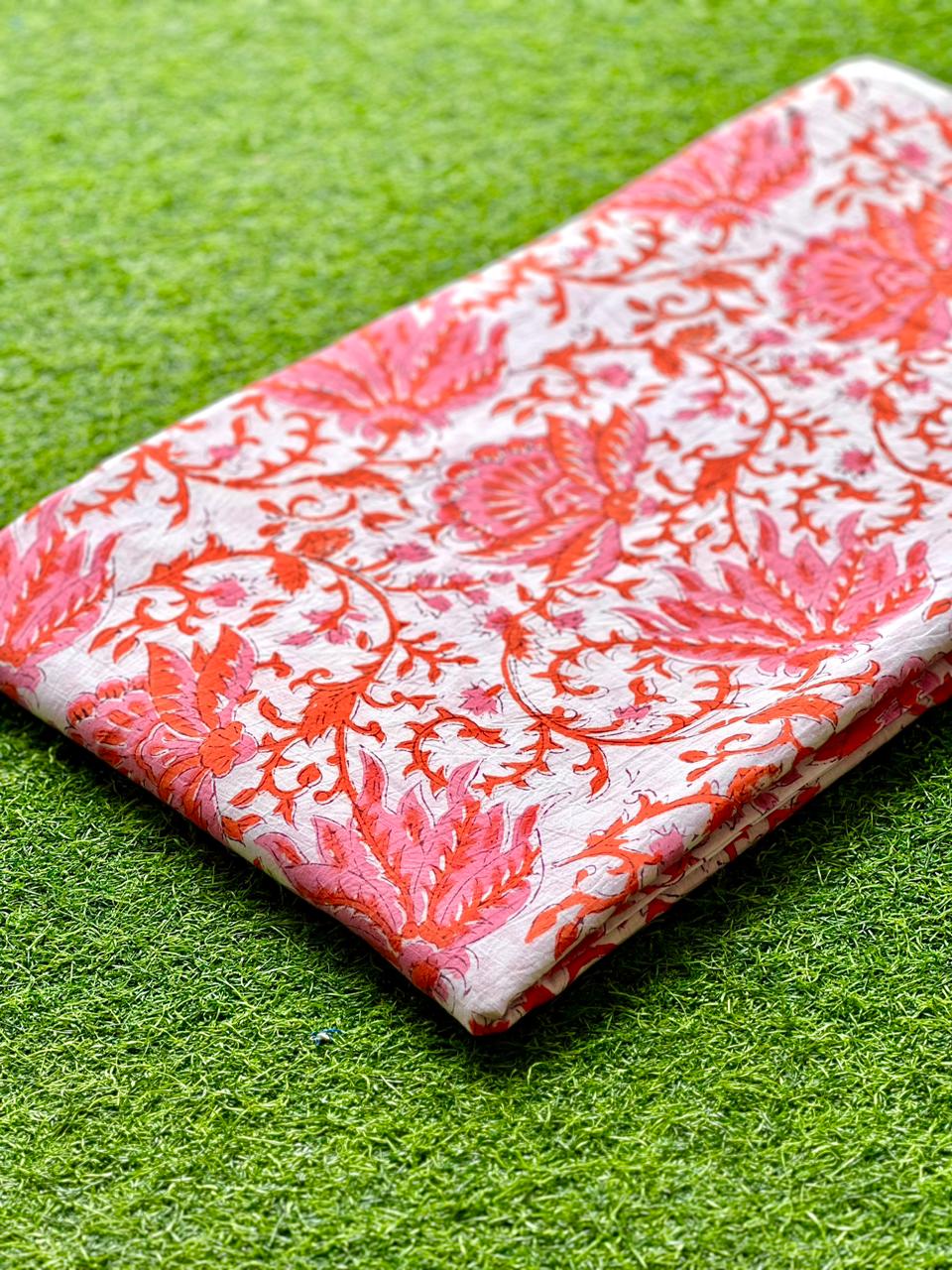 botanical block print textile with leafy vines
