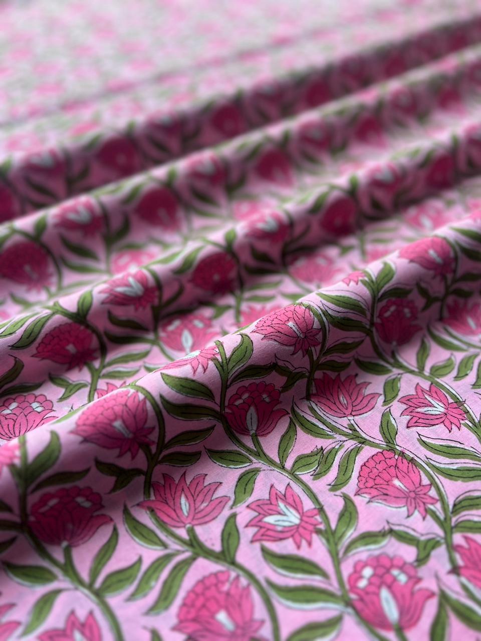 Indian floral block print fabric for dresses and kaftans