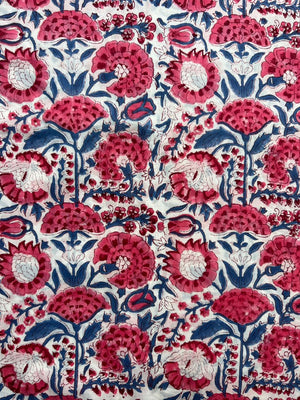 Indian red floral block print fabric for sewing