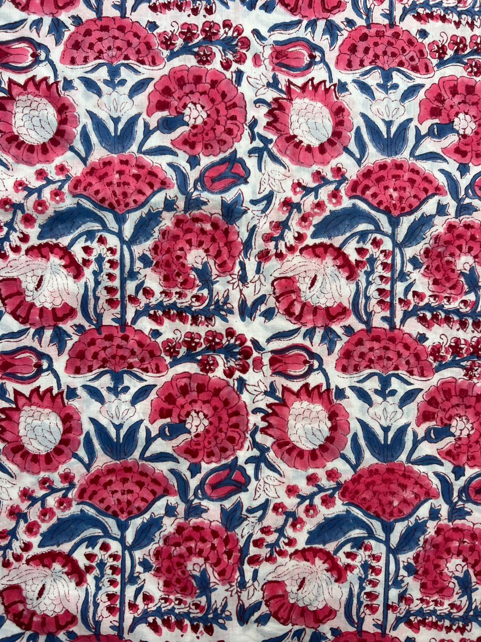 Indian red floral block print fabric for sewing