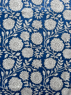 Blue Indian floral print fabric by the yard