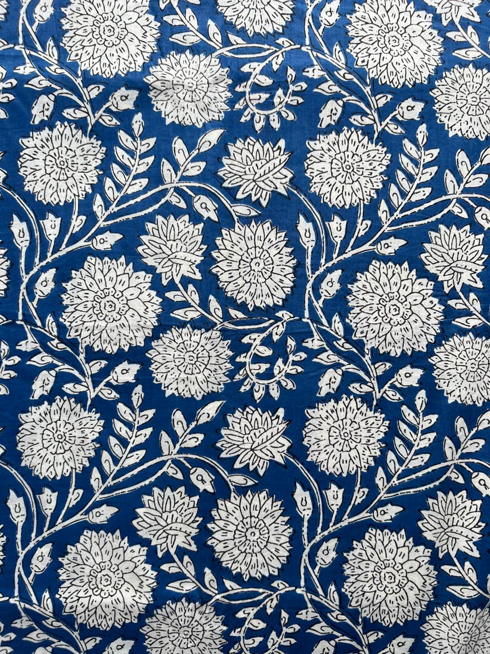 Blue Indian floral print fabric by the yard