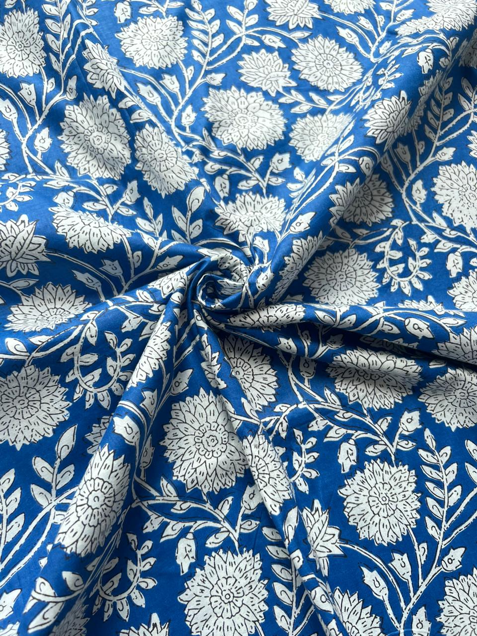 Blue and white floral fabric for sewing projects
