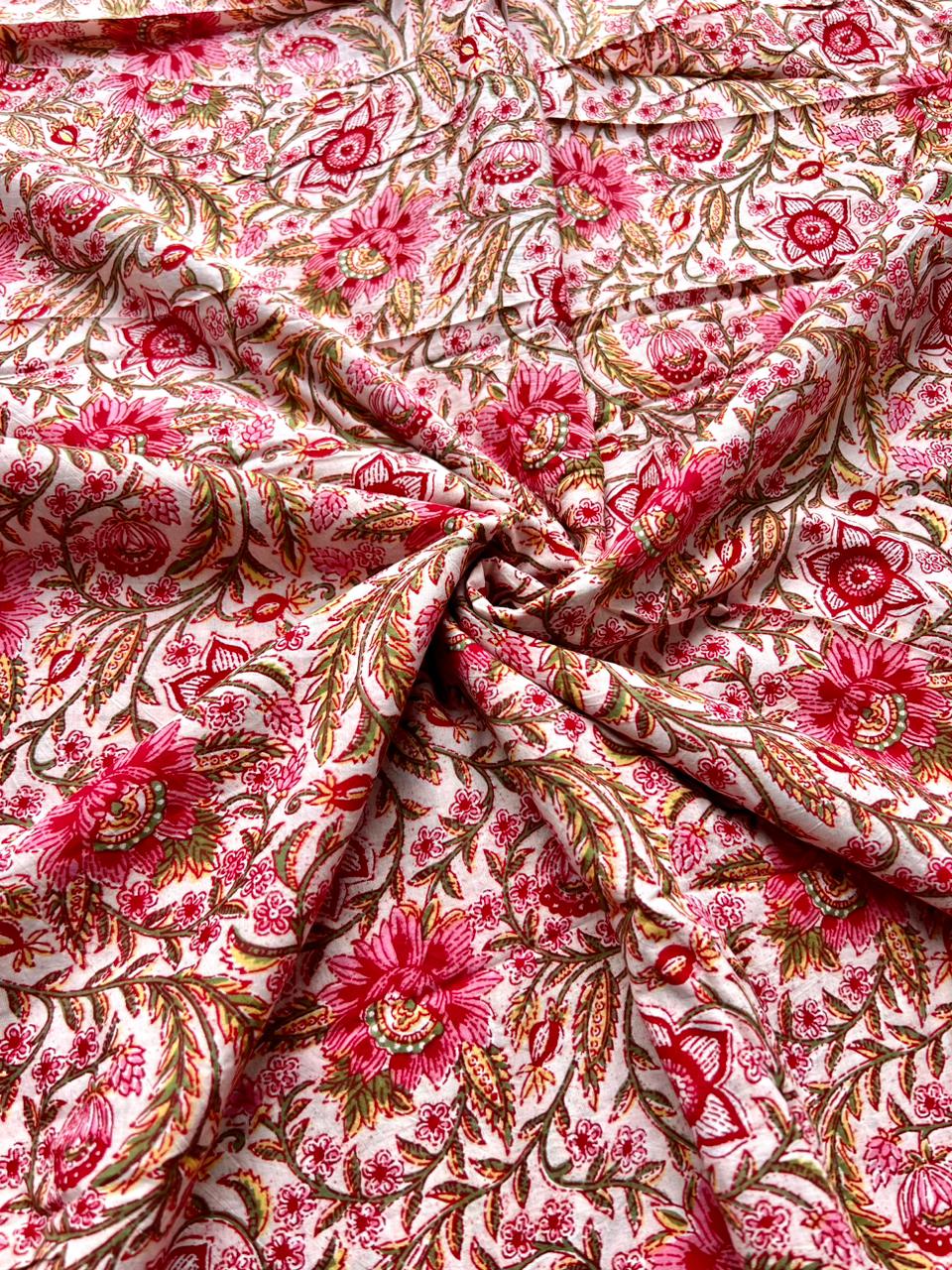 Pink and burgundy floral cotton fabric for sewing