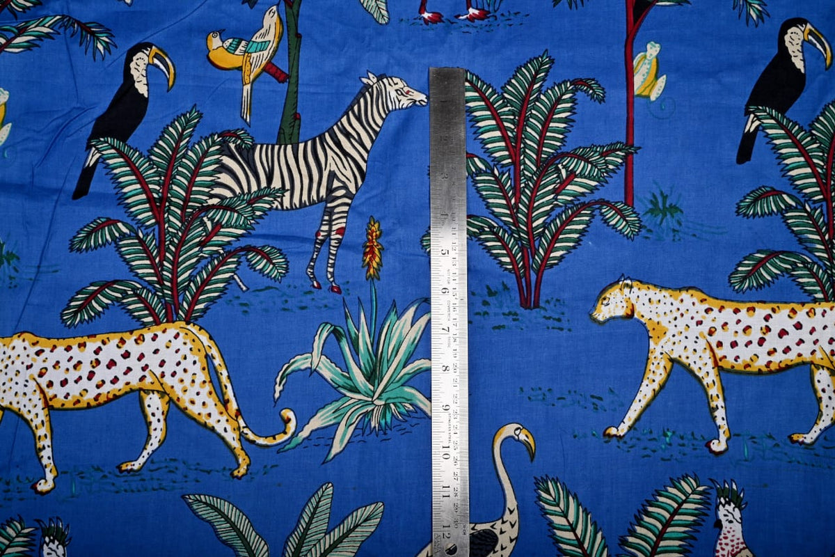 Blue tropical print fabric for dresses and kaftans