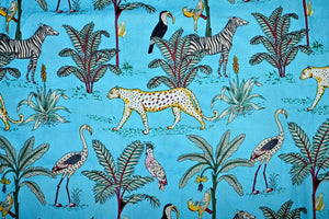 Indian turquoise jungle fabric by the yard