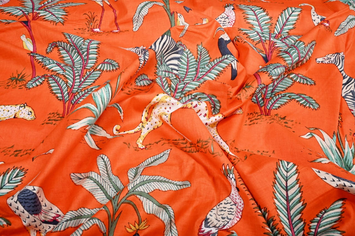 Indian jungle animal print fabric by the yard