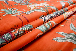 Safari animal fabric with exotic birds and foliage