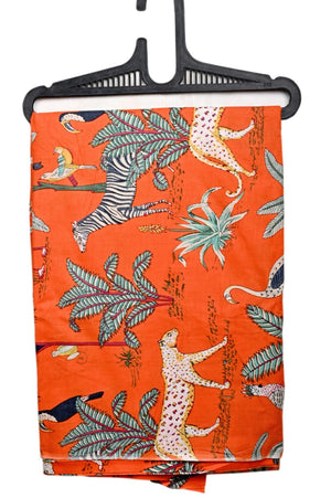Orange safari fabric with zebra and big cat print