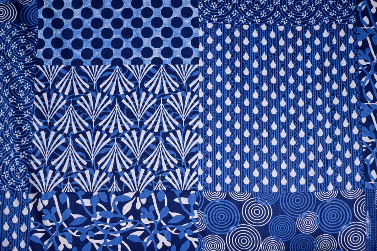 Blue and white geometric printed fabric for sewing