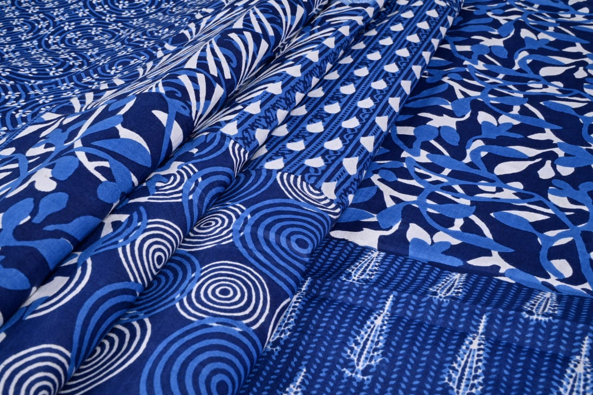 Blue geometric cotton fabric for dresses and kaftans