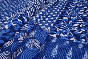 Blue geometric cotton fabric for dresses and kaftans