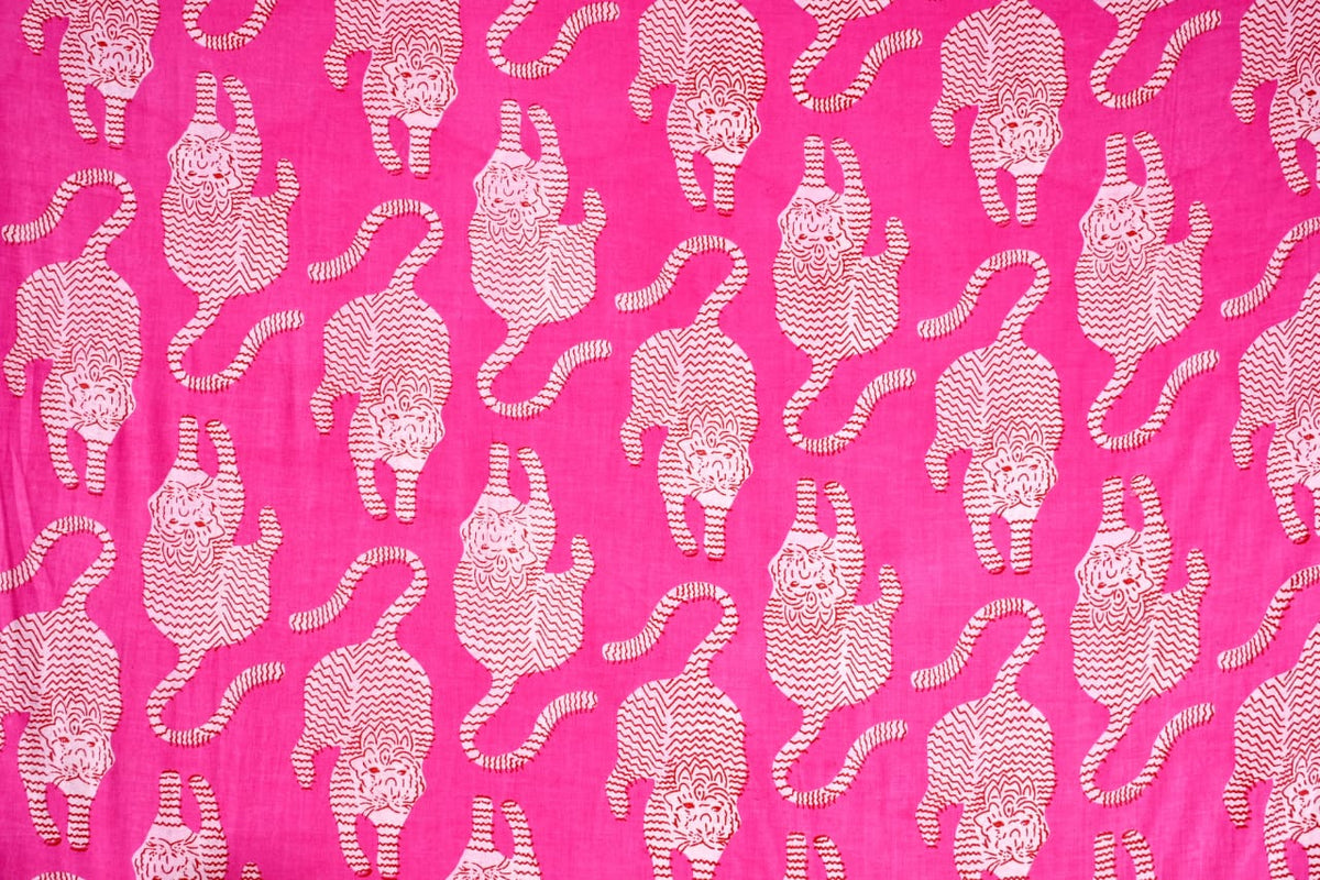 Vibrant pink tiger print Indian cotton fabric