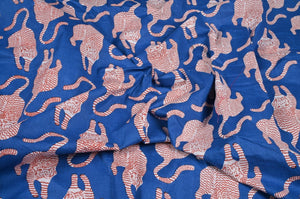 Blue tiger print fabric by the yard for sewing