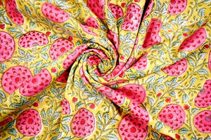 Pink and red flower block print cotton fabric