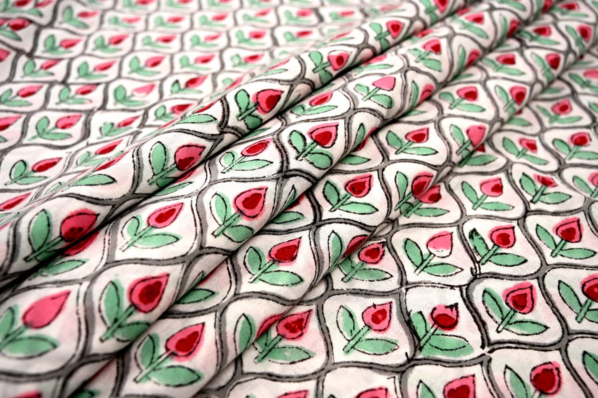 Indian rose print fabric for dresses and kaftans