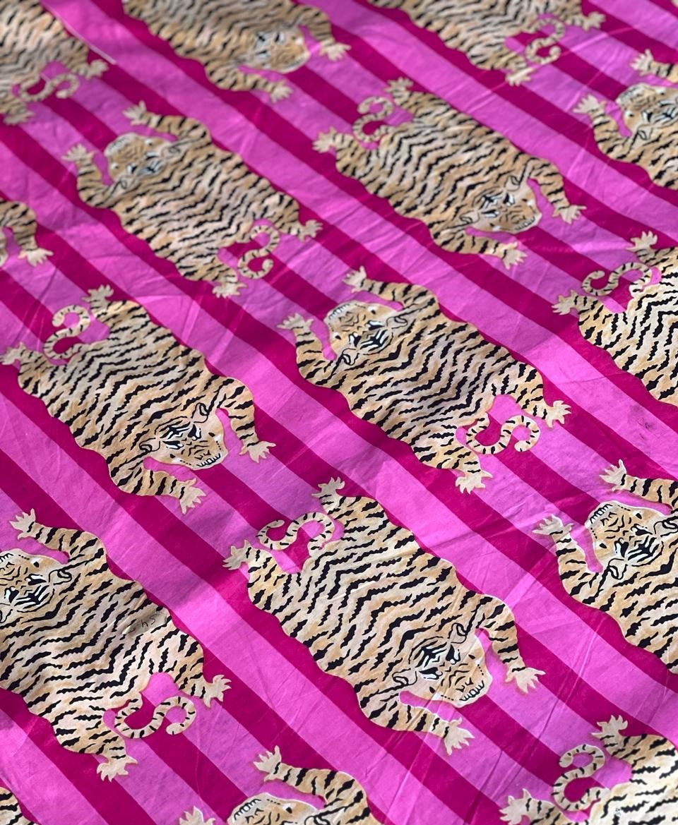 Pink and magenta striped tiger cotton fabric