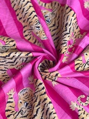 Pink tiger cotton fabric for sewing projects