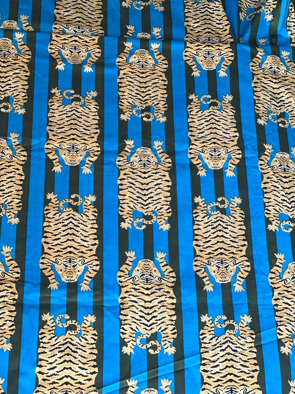 Blue and black striped tiger cotton fabric