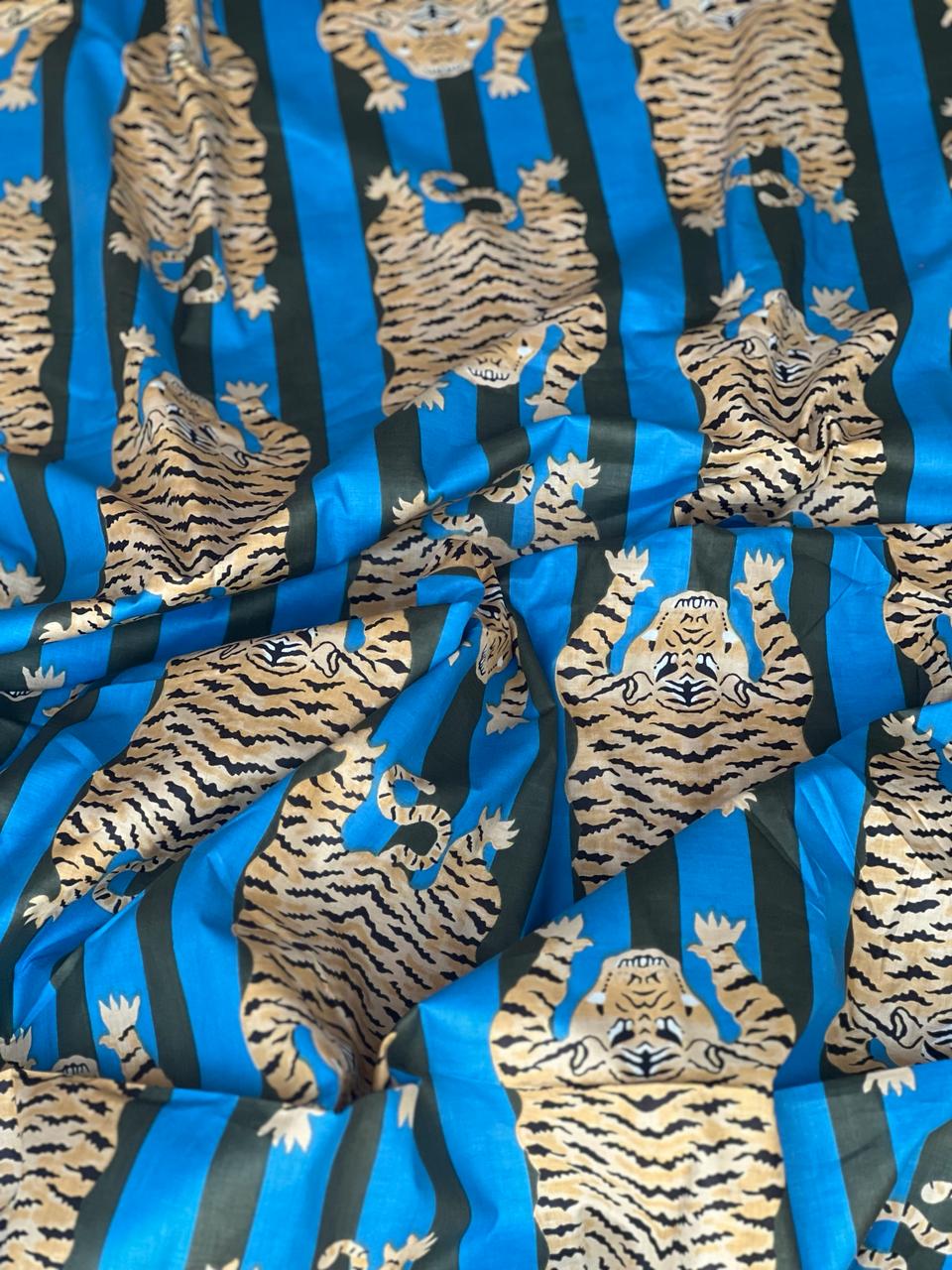 Blue tiger cotton fabric for sewing projects