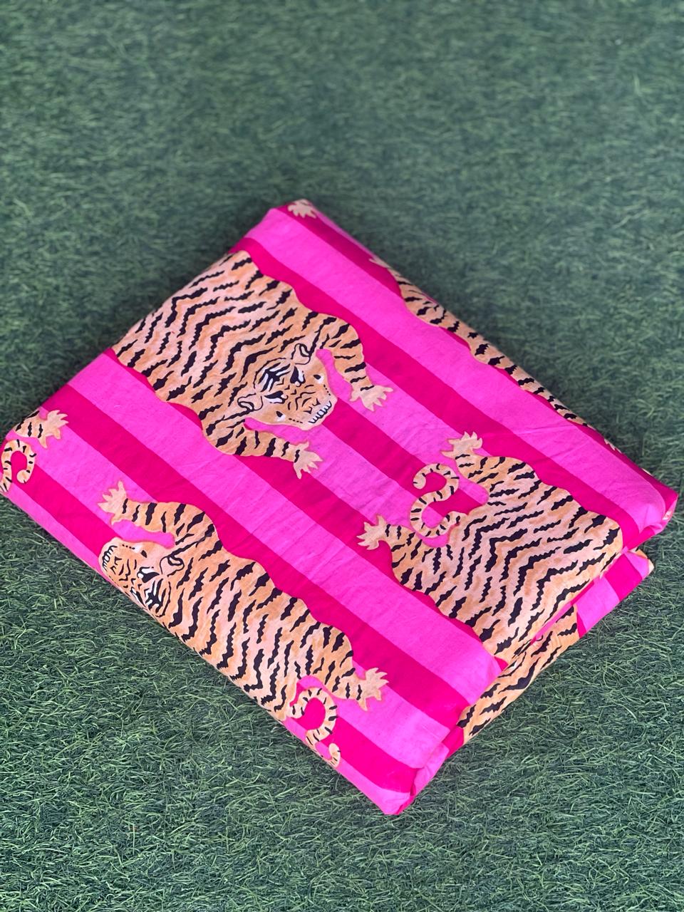 Tiger motif cotton fabric by the yard