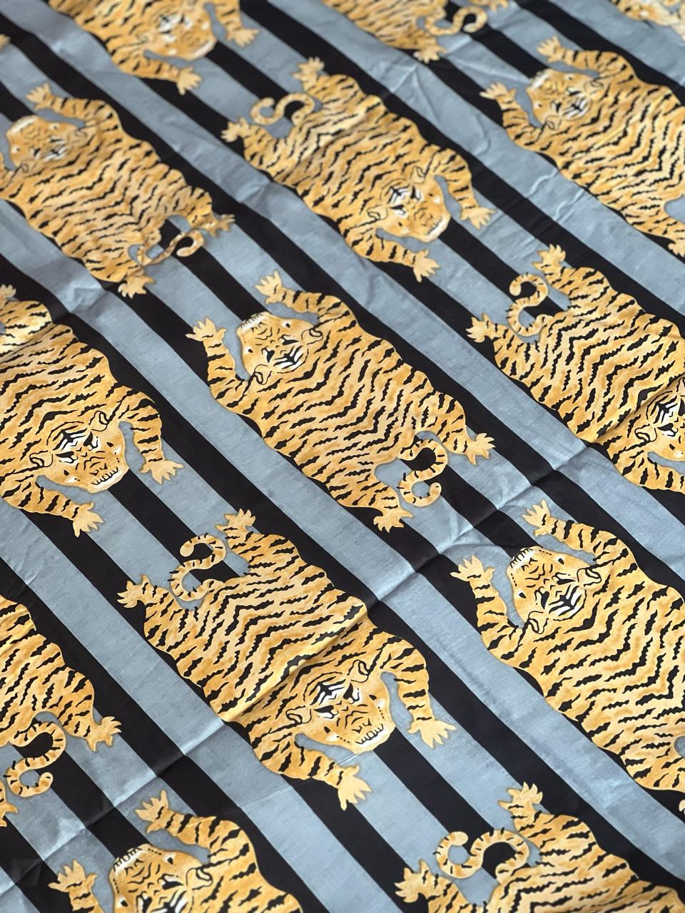 Black and gray striped tiger cotton fabric