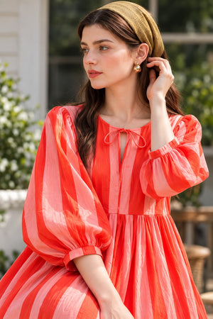 Flowing coral stripe summer dress