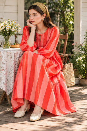 Long striped cotton dress for vacation wear