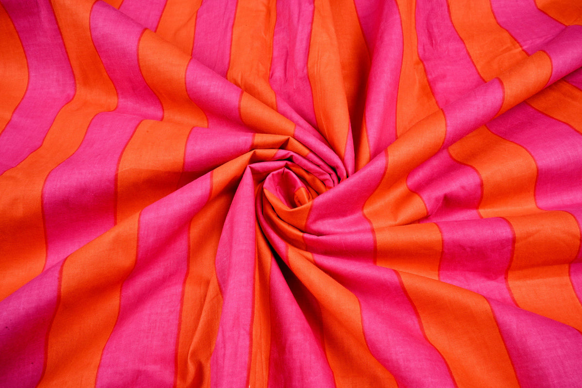 Vertical stripe cotton fabric pink and orange