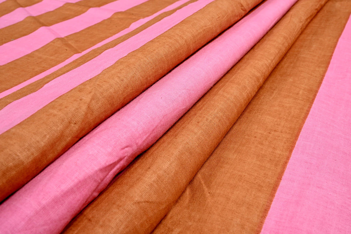 Brown and pink striped fabric by the yard