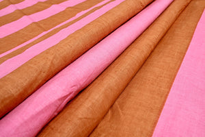 Brown and pink striped fabric by the yard