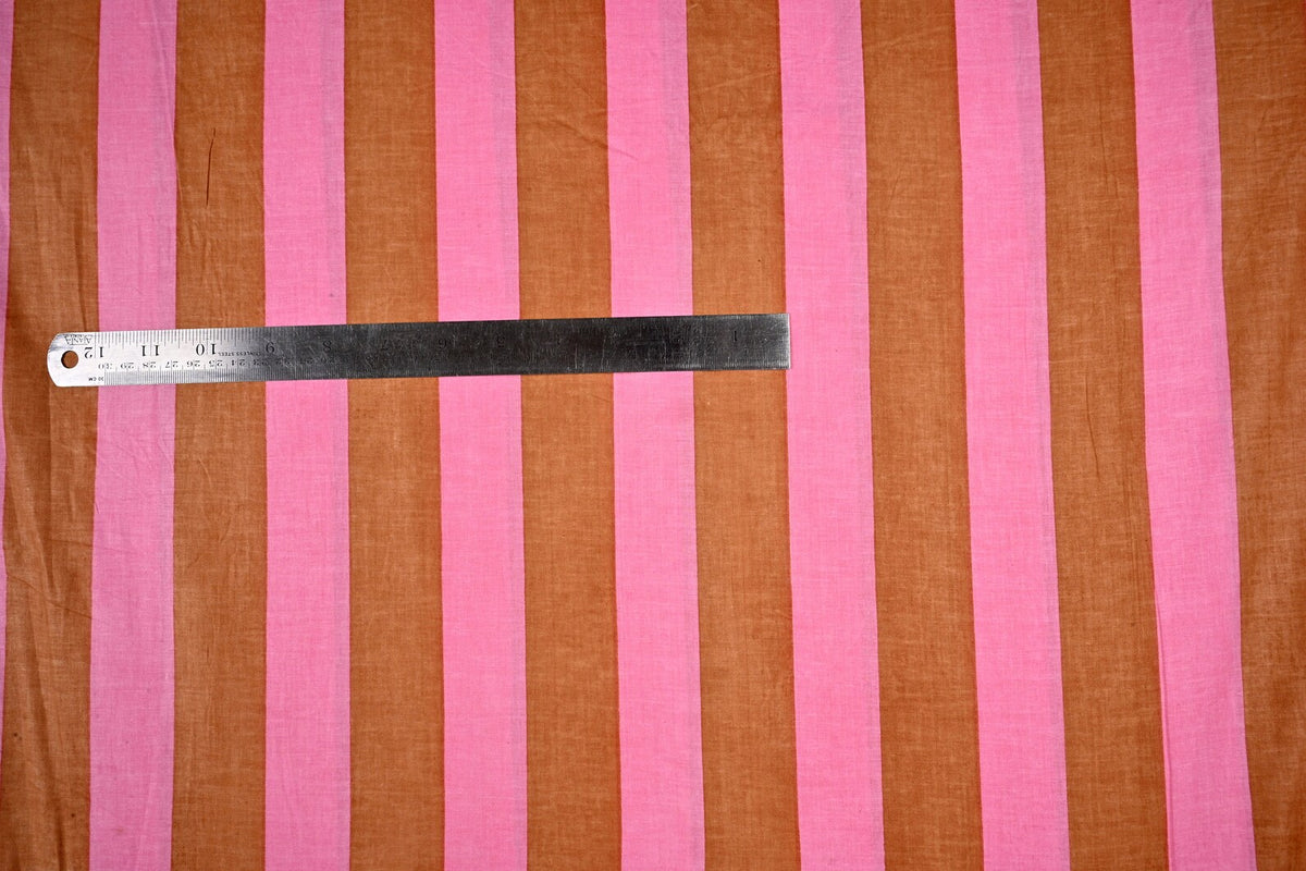 Pink brown striped cotton fabric for sewing