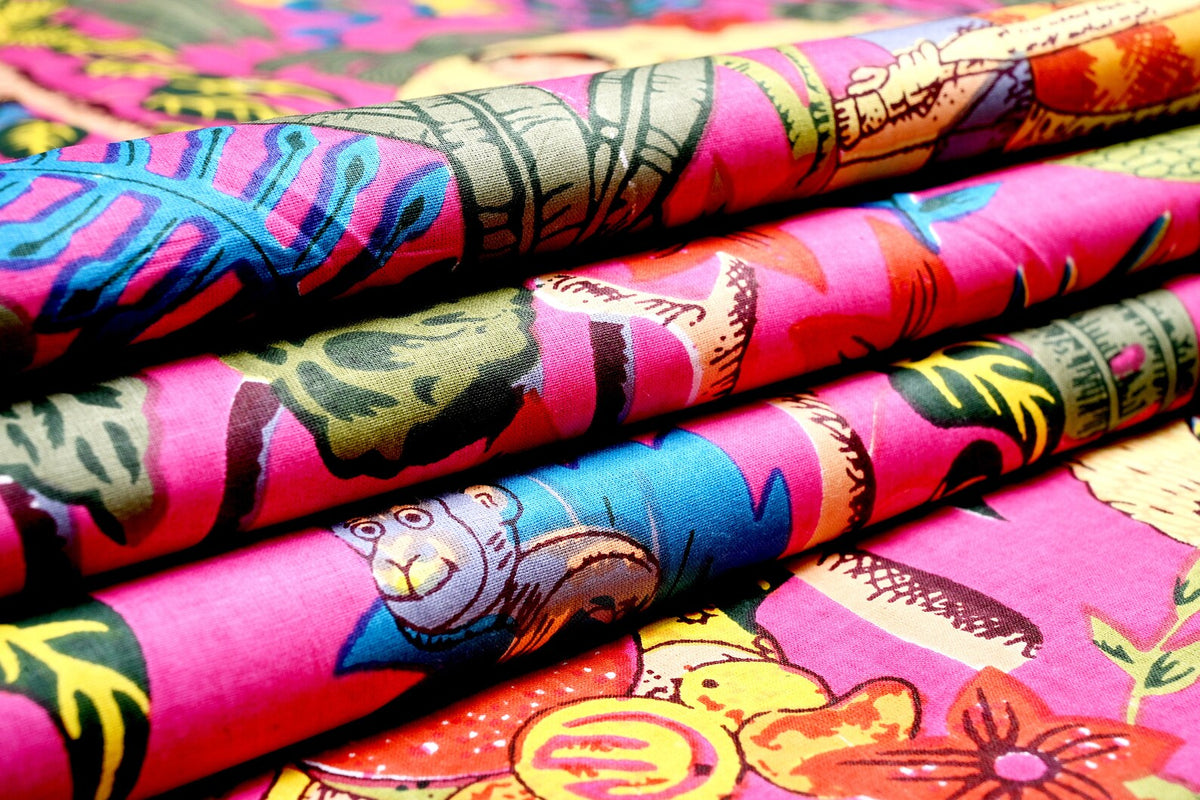 Colorful tropical cotton textile for dresses and kaftans